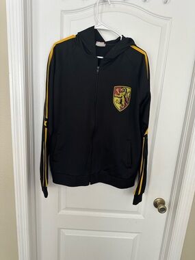 Warner Bros. Black Hooded Zip Jacket with Yellow Stripes